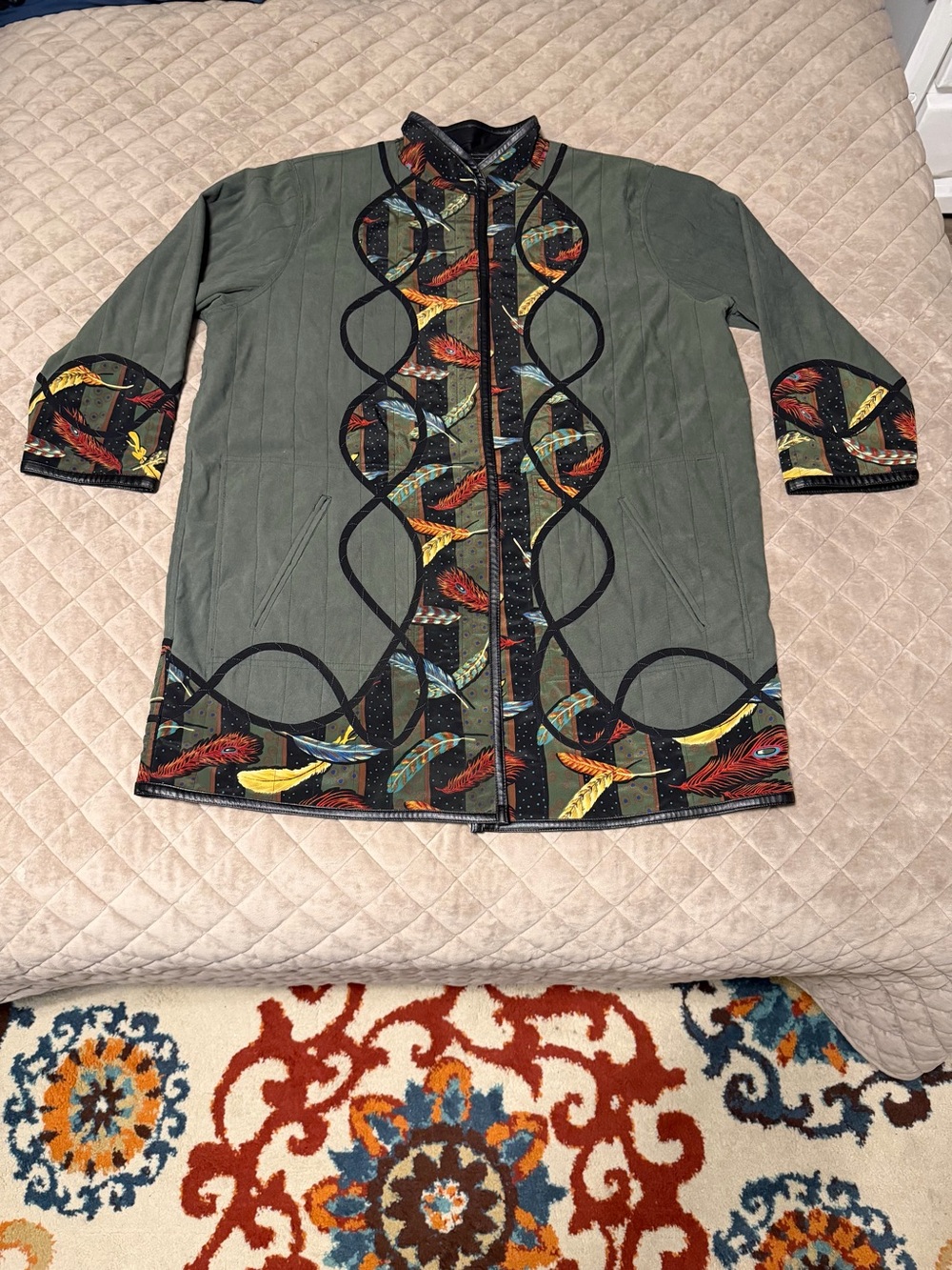 Vintage Koos Of Course Reversible Quilted Jacket Feather Art